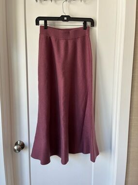 Wool Blend Mauve Knit A-Line Midi Skirt